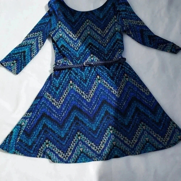 NWT Lily Rose Dress Teal/ Tan/Blue Mini Dress Medium - Picture 4 of 11